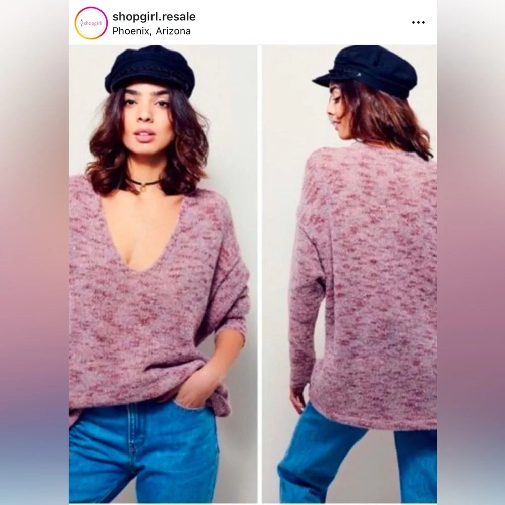 Free‎ People Alpaca Mohair Blend Bell Sleeve V-neck Oversized Sweater XS Small